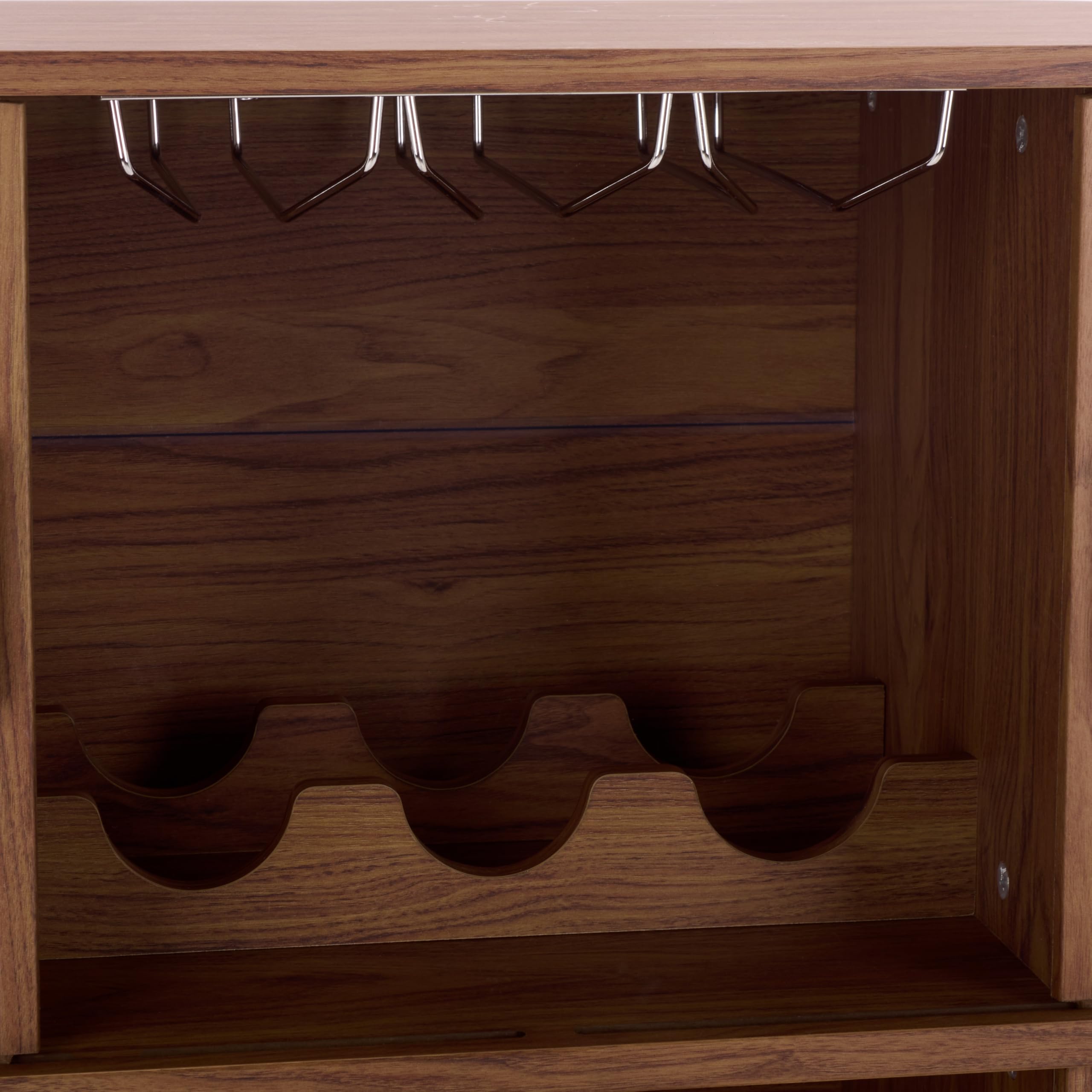 SAFAVIEH Furniture - Erdwing Bar Cabinet - Walnut & Black - Tambour Door Wine & Liquor Storage Cabinet with Glassware Rack - Ideal for Living Room, Home Bar, Dining Space (BCT3100A)