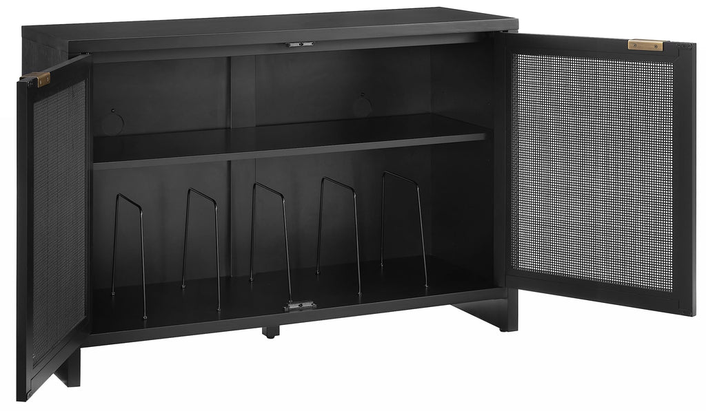 Crosley Furniture Kenji Media Console, Record Player Stand with Vinyl Storage, Modern Home Organizer, Black
