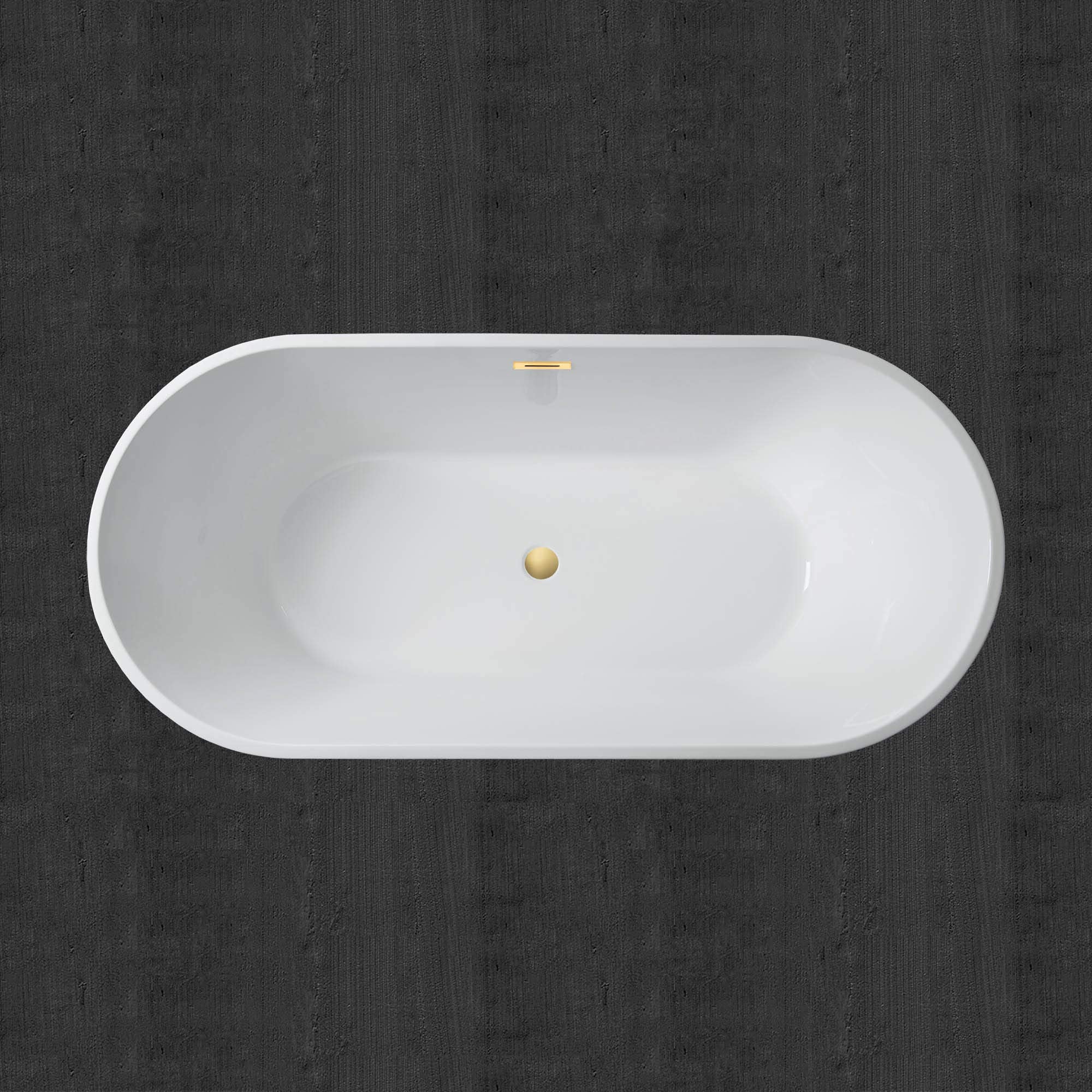WOODBRIDGE 67" Acrylic Freestanding Bathtub Contemporary Soaking White Tub with Brushed Gold Overflow and Drain，B0013 -BG-Drain &O