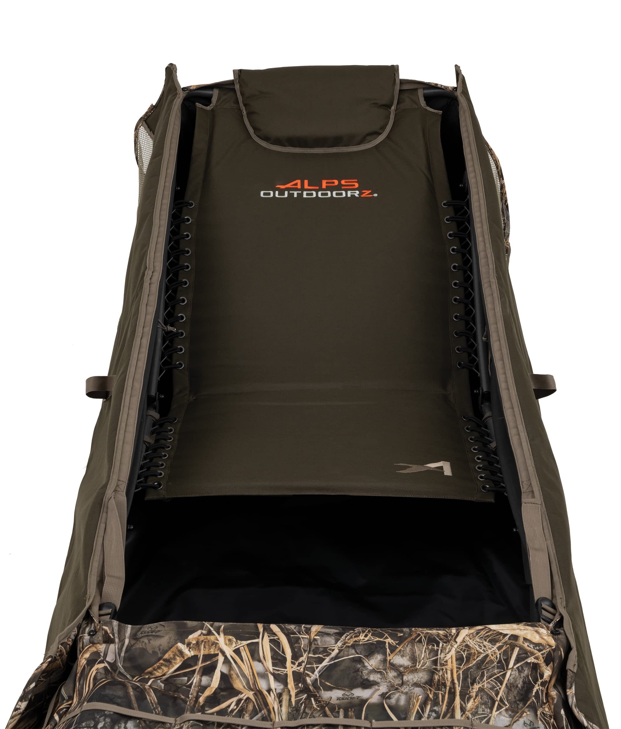 ALPS OutdoorZ Legend Layout Blind - Hunting Blind with Realtree MAX-7 Pattern, Zero-Gravity Chair Design, Waterproof Floor, Mesh Face Screen, Rear Zippered Door, and Backpack Carry Straps