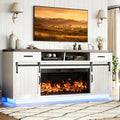 Jocoevol 70'' Fireplace TV Stand with 36‘’ Electric Fireplace, Tall Farmhouse TV Stand for 65/75 Inch TV, Entertainment Center TV Console with 2 Drawers, Sliding Barn Door for Living Room - White