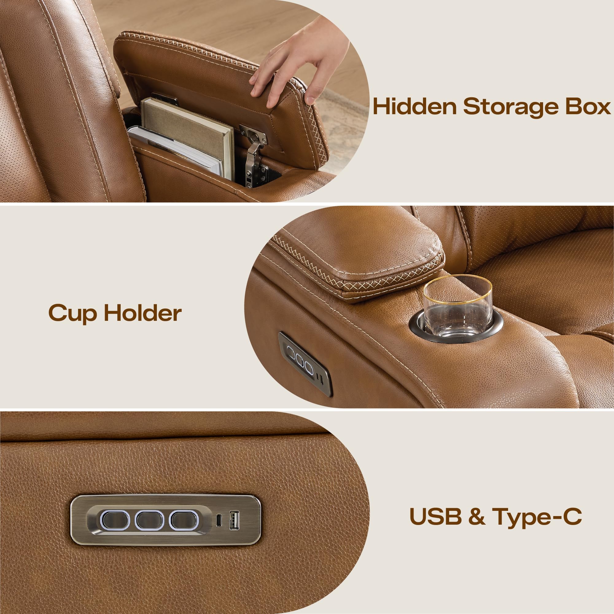 Watson & Whitely Genuine Leather Electric Recliner Chairs, Super Zero Gravity Recliner Triple-Motor W Adjustable Lumbar Headrest Support & Hidden Storage, Saddle Brown