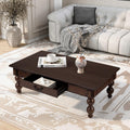 KEIKI 47''L Solid Wood Coffee Table with Storage Drawer, Rectangular Traditional Vintage Cocktail Center Table for Living Room, Rubber Wood Gourd-Shaped Legs, Acacia Wood Veneer, Espresso