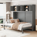Merax Modern Farmhouse Solid Wood Murphy Cabinet Bed with Top Cabinets, Tall Wall Platform Bed No Box Spring Needed/Easy Assemble Queen,Gray