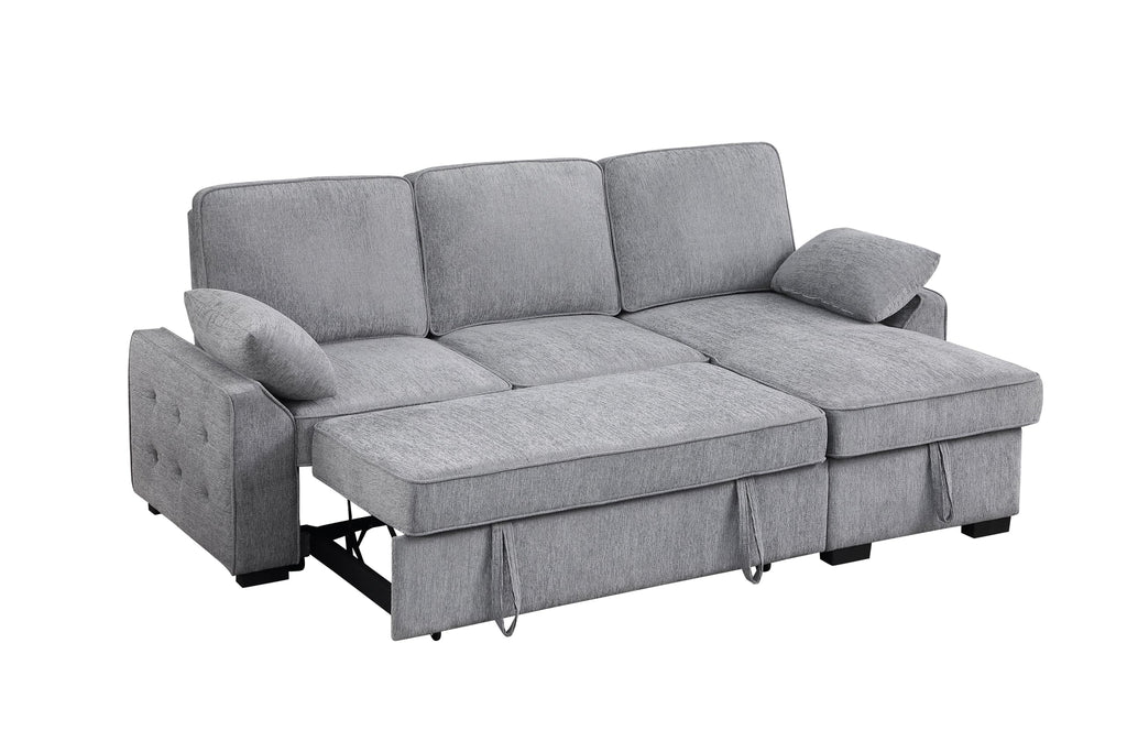ERYE L-Shaped Pull Out Sleeper Couch Bed, Modern Chenille Upholstered Button Tufted Corner Couch Reversible Sectional Sleeper Sofa Bed W/Storage Chaise, Cup Holders