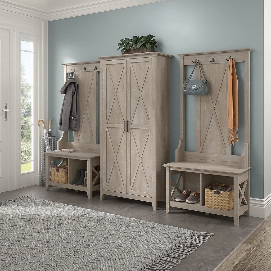 Bush Home Key West Tall Storage Cabinet with Doors in Washed Gray