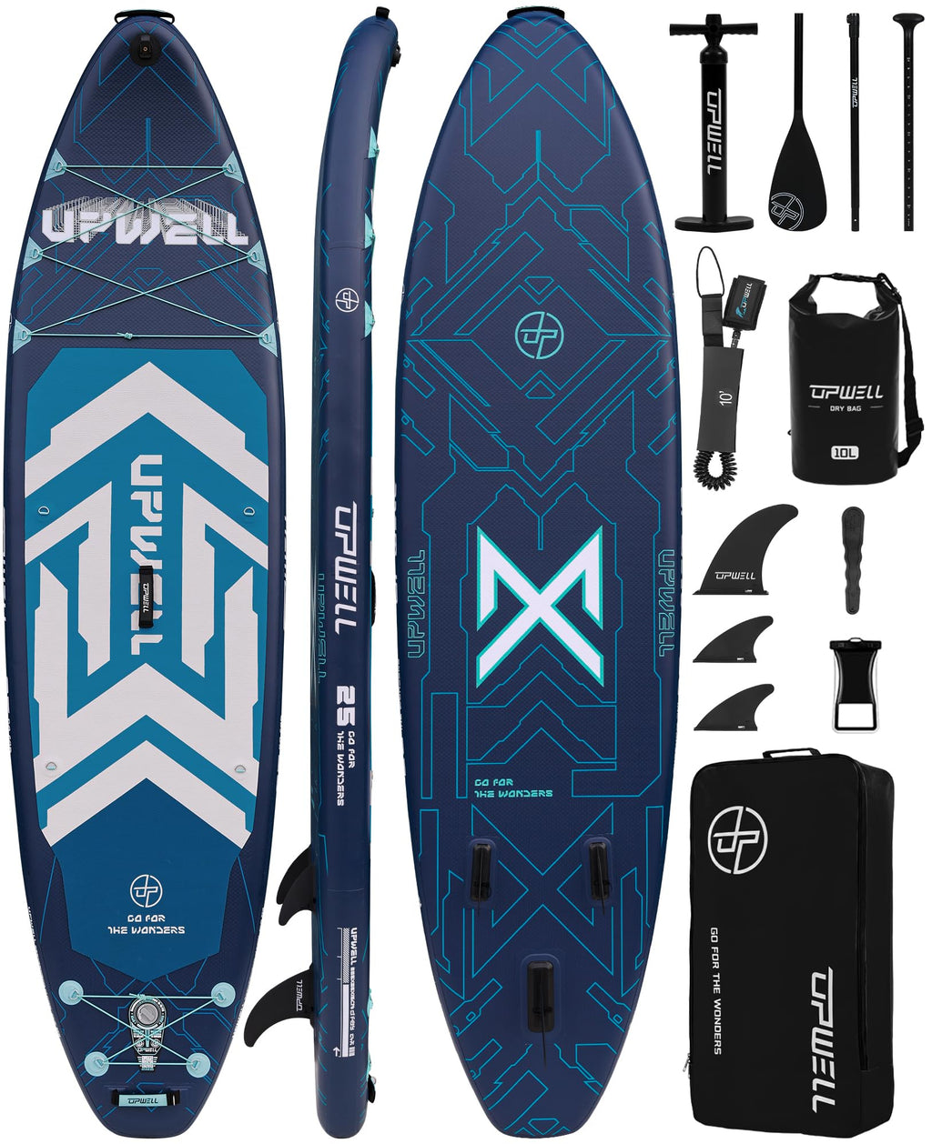 UPWELL 11'6"×35" Extra Wide Inflatable Paddle Board, Stand Up Paddle Board, Sup Paddle Boards for Adults, Chipmech Blue