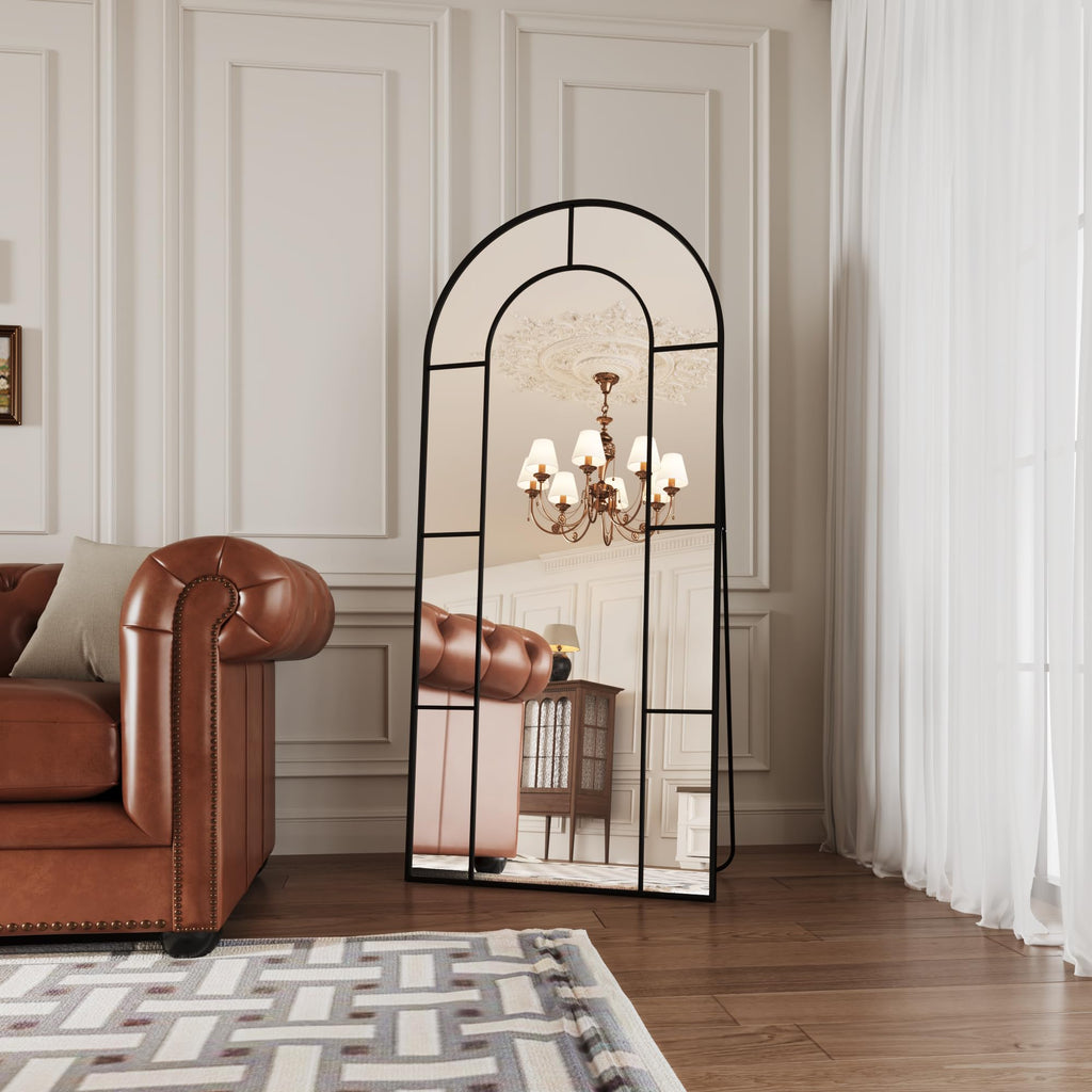 AUYHM 32"x71" Floor Mirror,Standing Mirror Full Length,Large Arched Mirrors,Window Pannel Mirrors(Black)
