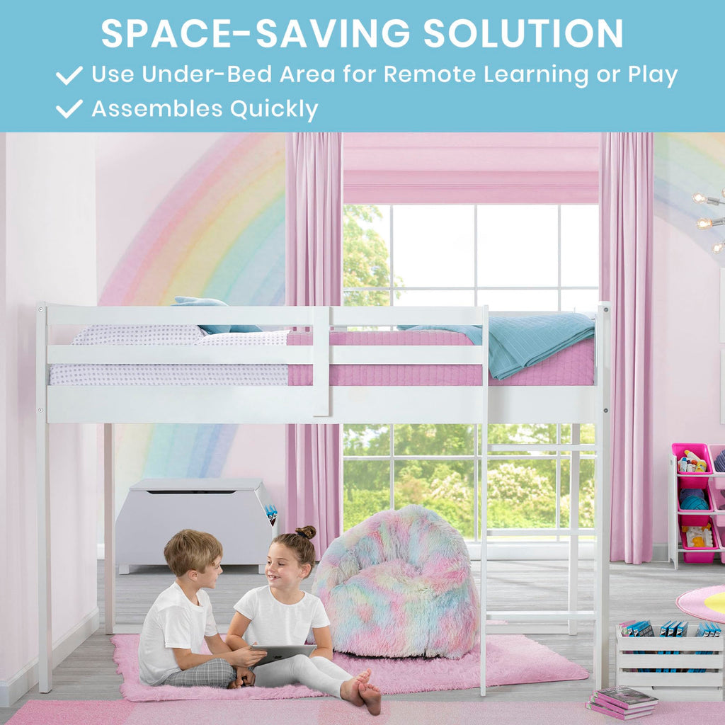 Delta Children Twin Loft Bed with Guardrail and Ladder (Coordinates with Loft Bed Tents Sold Separately), White