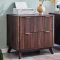 T4TREAM 2 Drawer File Cabinet, 32" Fluted Lateral File Cabinet w/Files Hanging Rod for Letter/Legal/A4, Large Tabletop for Printer, Office Wood Printer Cabinets, Dark Walnut (Gen 2)