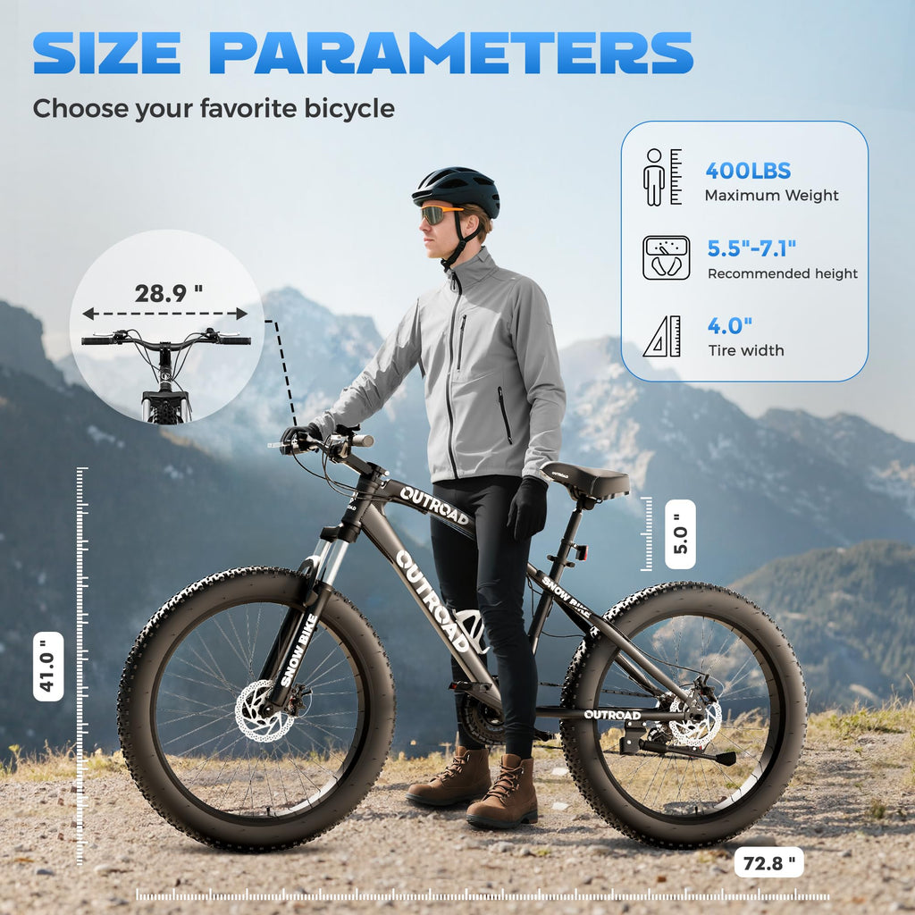 Incbruce 26 Inch Fat Tire Mountain Bike, High Carbon Steel Frame, 21 Speed MTB with Dual Disc Brakes for Men/Women/Adults (Black)