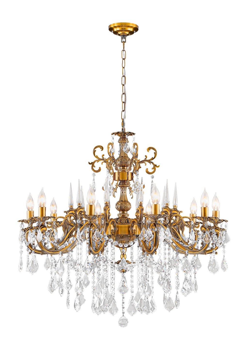 MEELIGHTING Gold Crystal Chandelier, 10-Light Antique Bronze Candle Pendant Ceiling Light Fixture with K9 Crystals for Dining and Living Room, Bedroom, Kitchen Island, Hallway, Dia 36"