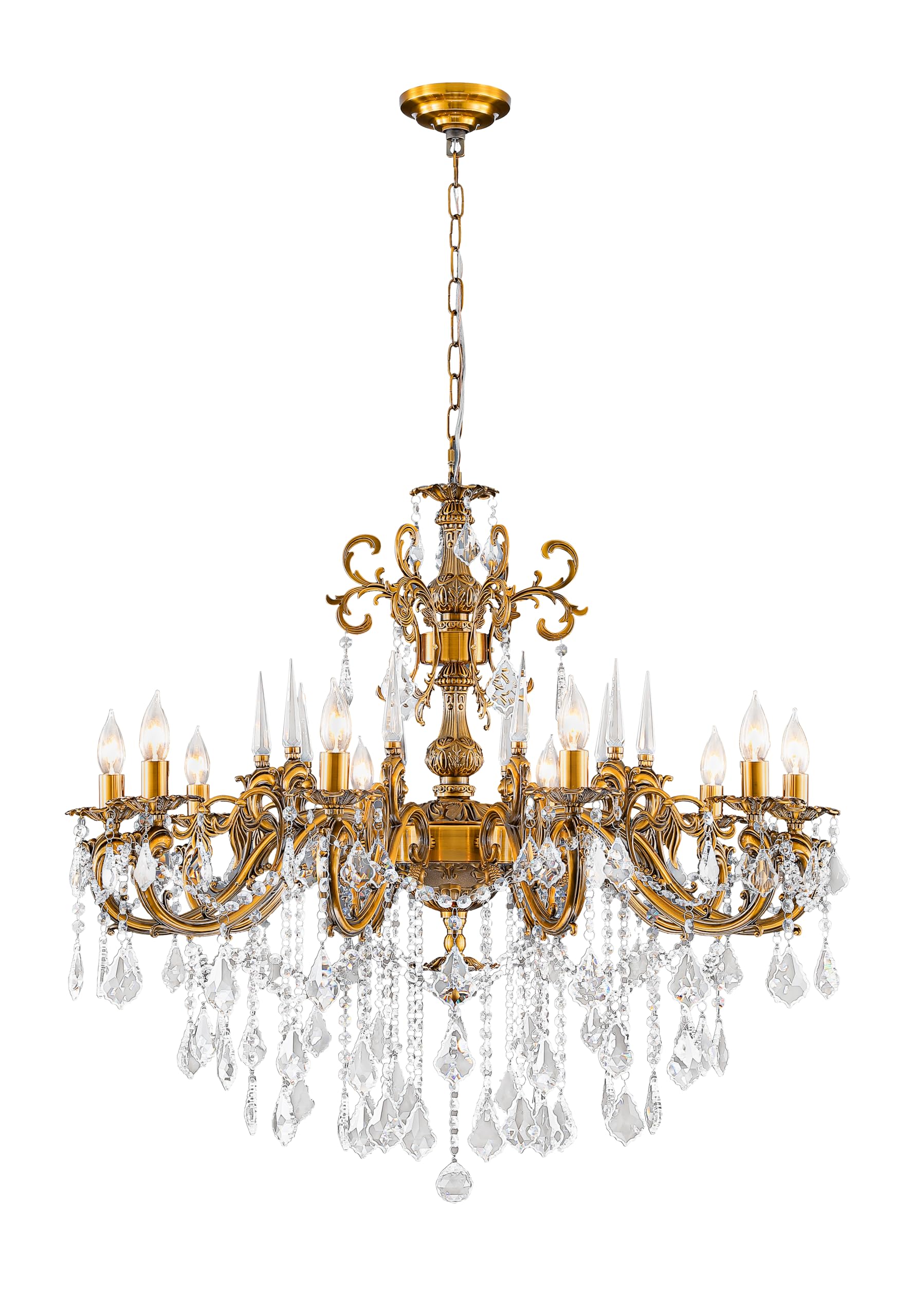MEELIGHTING Gold Crystal Chandelier, 10-Light Antique Bronze Candle Pendant Ceiling Light Fixture with K9 Crystals for Dining and Living Room, Bedroom, Kitchen Island, Hallway, Dia 36"