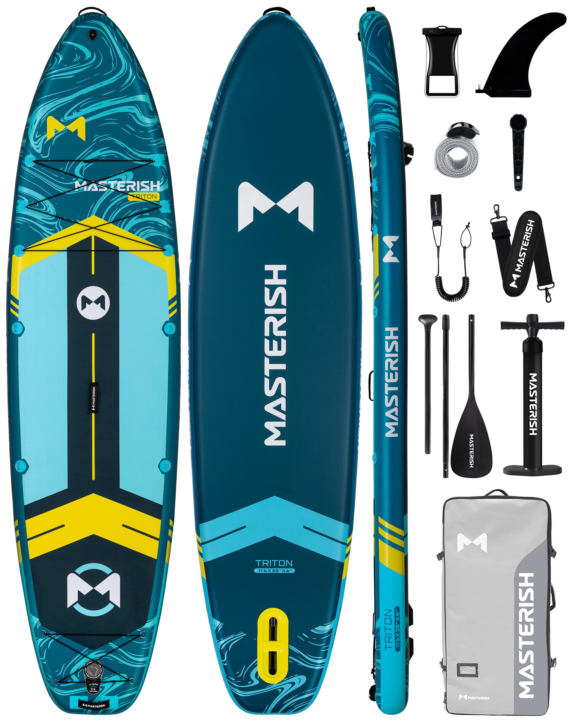 MASTERISH Extra Wide Inflatable Paddle Board 11’6 x 35’’ x 6’’, 450 LB High Weight Capacity SUP, Wide Stable Stand Up Paddle Board for Heavy People, Family & 2/3 Person, XL All-Around Paddleboard
