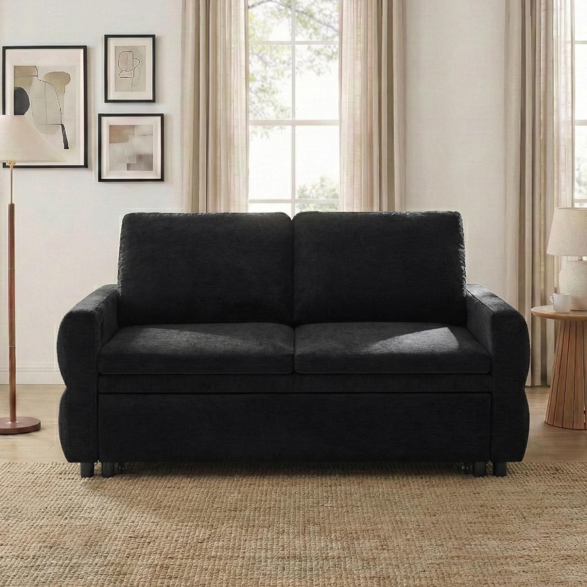 Eafurn 3 in 1 Convertible Sofa Bed Pull Out Sleeper Couch Bed - Modern Futon Loveseat Sleeper Sofa with Adjustable Reclining Backrest & USB Ports for Living Room, Chenille Fabric