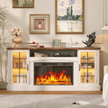 OneBlis 2-in-1 Multifunctional Fireplace TV Stand with 30" Removable Electric Fireplace, 70" Farmhouse Entertainment Center, Media Console Table with Large Storage Cabinets, for Living Room, White