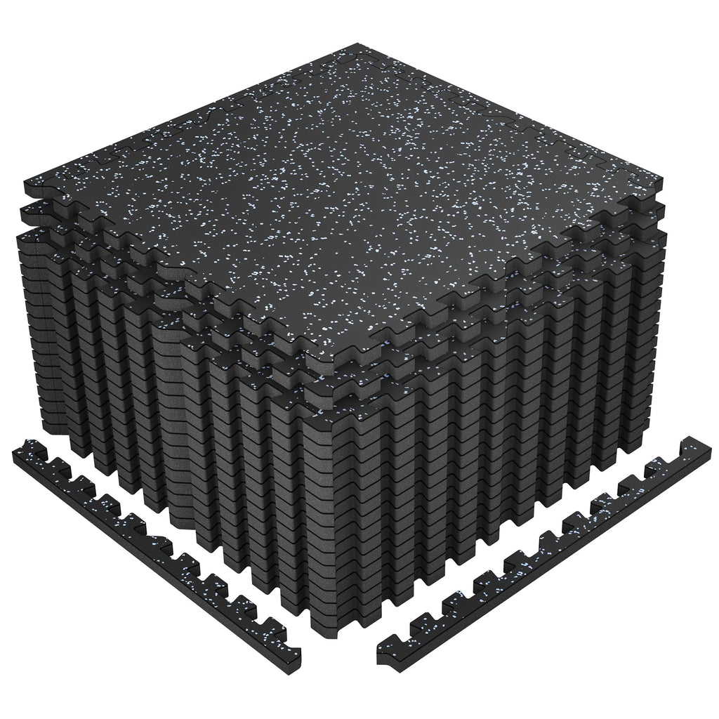 SUPERJARE 1" Extra-Thick Rubber Top Exercise Mat, Puzzle Gym Flooring for Home Gym, Gym Mat for Workout Equipment, Interlocking Floor Tiles with EVA Foam, 18 Pcs 72 Sq Ft, Black/Grey