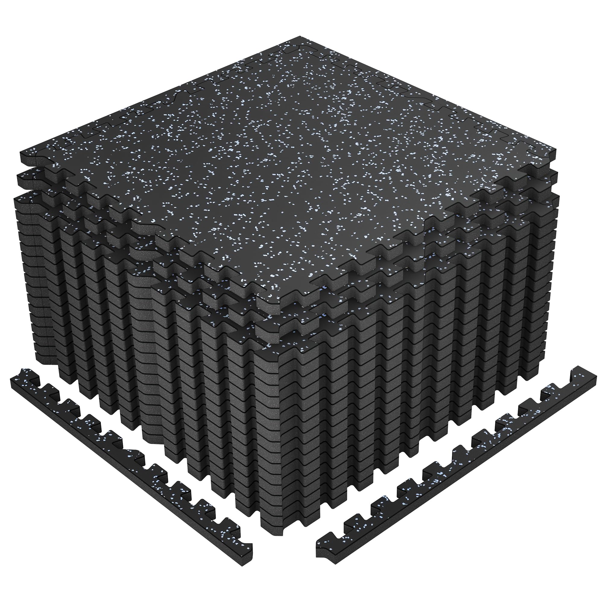 SUPERJARE 1" Extra-Thick Rubber Top Exercise Mat, Puzzle Gym Flooring for Home Gym, Gym Mat for Workout Equipment, Interlocking Floor Tiles with EVA Foam, 18 Pcs 72 Sq Ft, Black/Grey