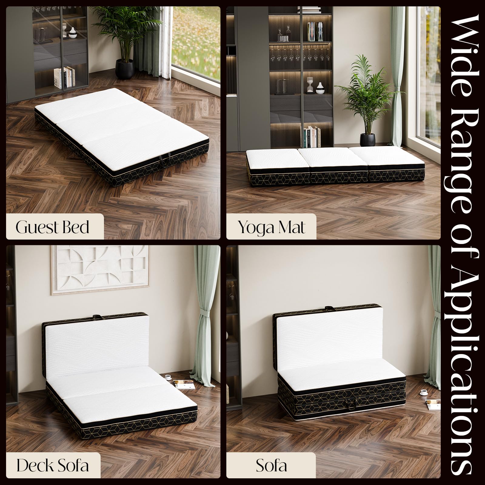GEMBED Tri-Fold Memory Foam Mattress Queen - 6 Inch Portable Folding Mattress with Handle & Washable Cover, Floor Bed with Non-Slip Base, Space-Saving for Room, Travel, Guest Bed, RV, 78"x58"x6"