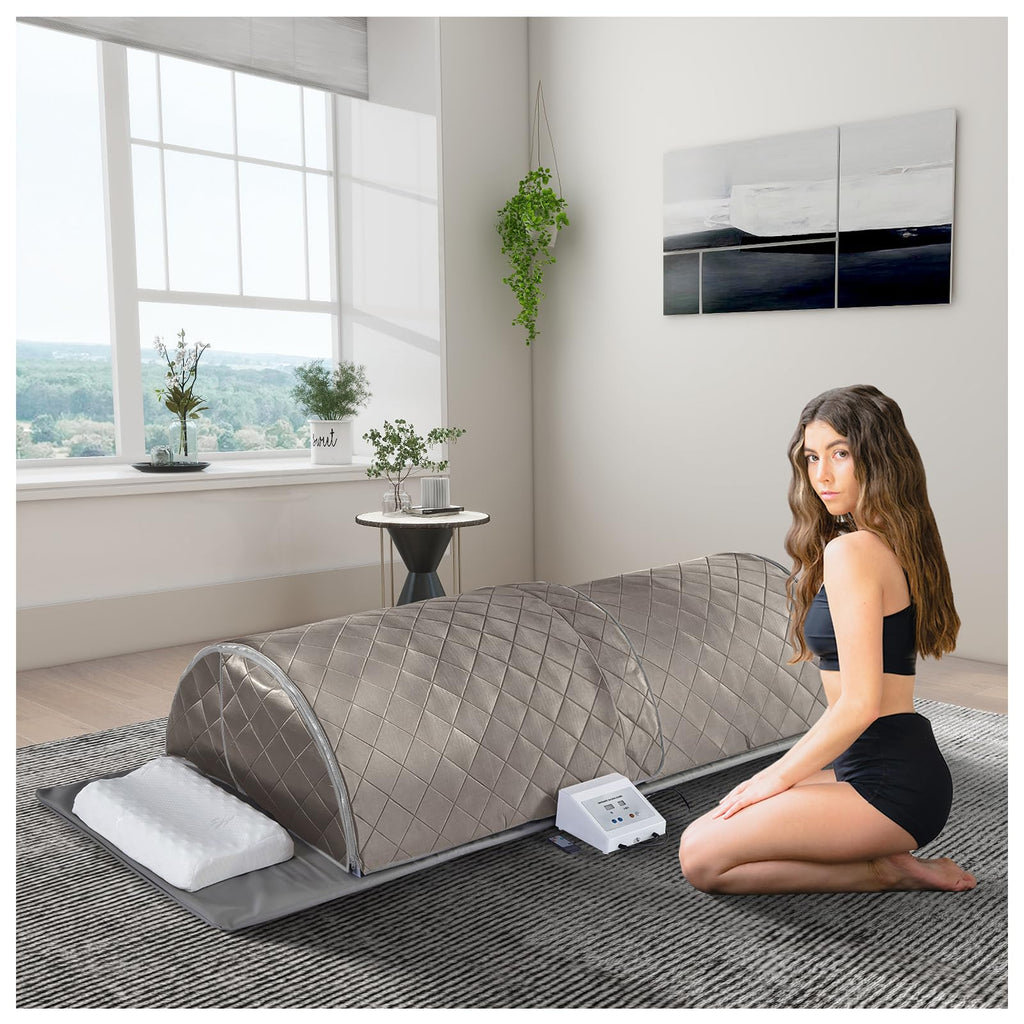 ZONEMEL Personal Infrared Sauna Dome for Home Spa, 360 Degree Coverage Lying Down Hot Carbon Sauna, Portable Full Body Sauna with Pillows and Mat, Dry Heat