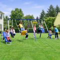 Sportspower Super 9 Metal Swing Set for Outdoor Backyard Play: Teeter Totter, Glide Ride, Roman Glider, Standing Swing, Trapeze, 5ft Slide, Anchor Kit, 7.5' D × 17.1' W × 6.1' H