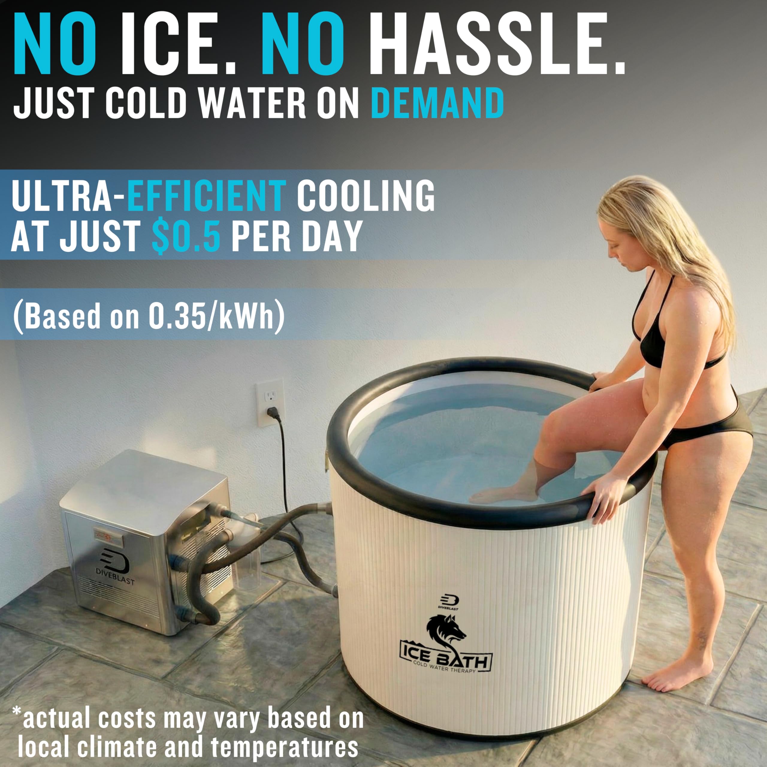 Diveblast Cold Plunge Tub With Water Chiller, Pump and Filter - Low Consumption 2/3 HP Cold Plunge Chiller - Cools Water Down to 39°F