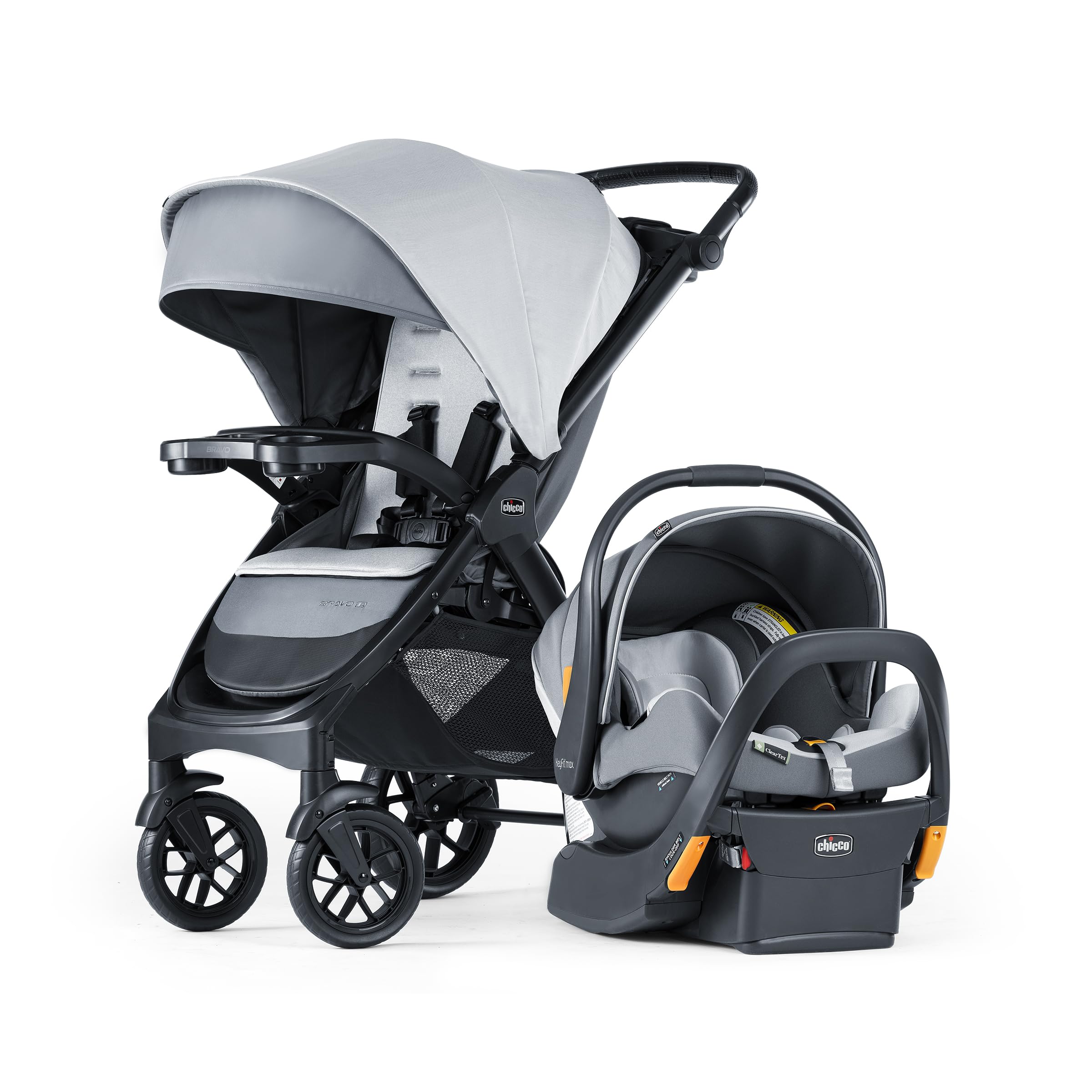 Chicco Bravo LE ClearTex 3-in-1 Trio Travel System, Bravo LE Quick-Fold Stroller with KeyFit Max ClearTex Infant Car Seat and Base, Atlas/Grey