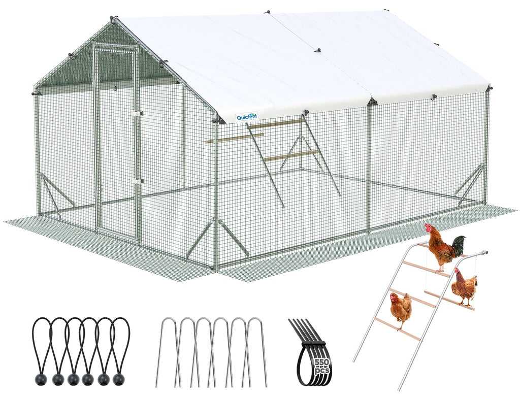 Quictent Advanced Series 12x9 ft Metal Chicken Coop Run with Climbing Ladder, Large Walk-in Outdoor Poultry Cage Heavy Duty Predator Proof Hen Duck Rabbit Farm Pen House, Waterproof Anti-UV Cover
