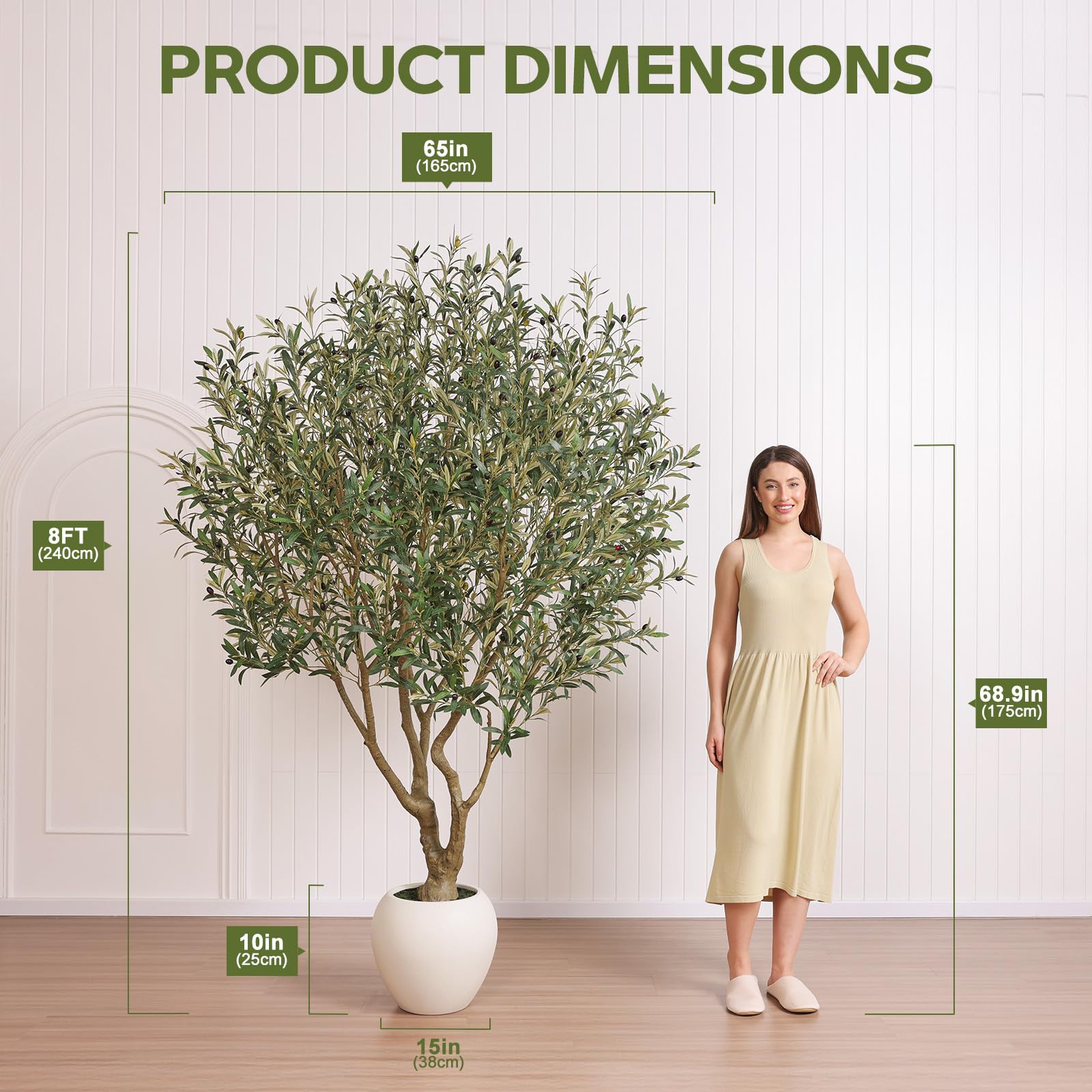 VeriNatural Olive Trees Artificial Indoor, 8FT Tall Faux Olive Tree with Round White Planter, UV Resistant Outdoor Large Fake Olive Plants for Modern Home Decor Living Room Office