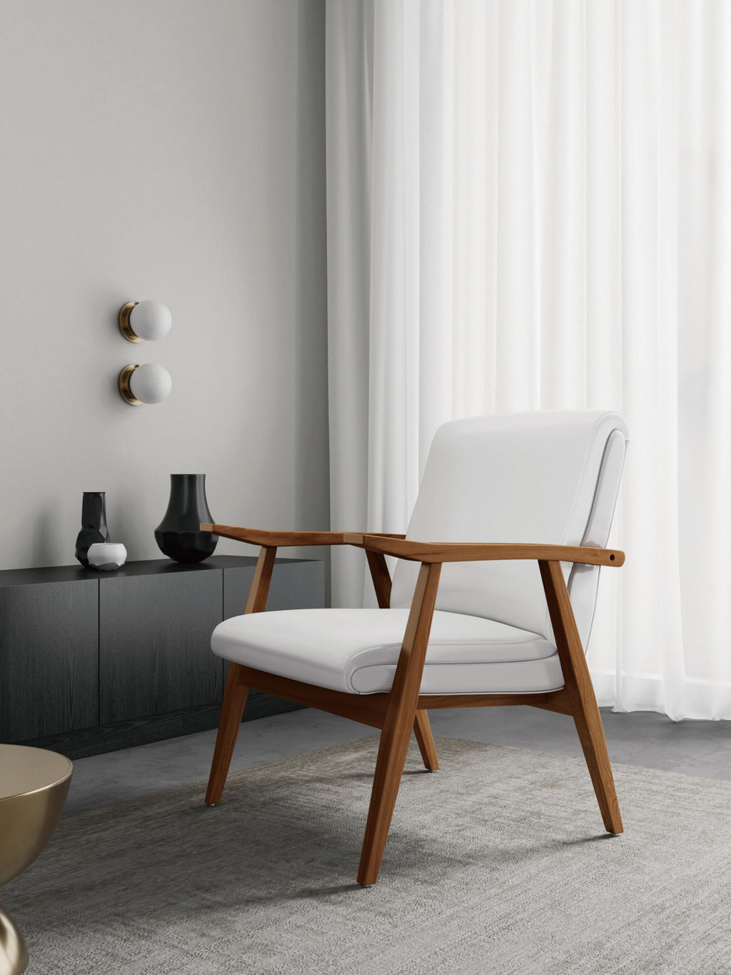 Manhattan Comfort Archduke Mid Century Modern Accent Chair, Fully Assembled, Made of Beech Wood Frame, Upholstered in Faux Leather, Ideal for Living Room, Set of 1, White