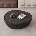 KEIKI 32.1" Goose Eggs Shape Coffee Table, Modern Sofa Side Table with Marble Top & Leather Wrap, Small End Table for Living Room, Bedroom, Office, Black