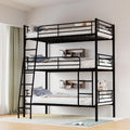 KEIKI Triple Bunk Bed Twin Size,Convertible Metal 3 Tier Bunkbeds with Built-in Ladder,Safety Guardrails,Detachable to 3 Single Beds,for Teens,Adults Bedroom,Dorm,Guest Room,No Box Spring Needed,Black