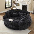 81" Round Sofa Bed Big Bean Bag Round Chaise Lounge Oversized Round Couch Boneless Reading Chair Plush Fluffy Chenille Large Chaise Chair for Living Room, Bedroom, Apartment, Black