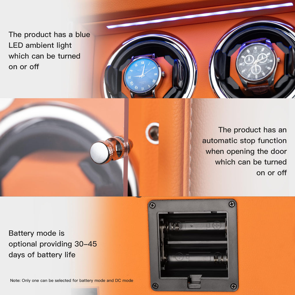 KOHUDIS Watch Winder for 2/4/6/9 Automatic Watches, high-end Leather Making, Super Quiet Mabuchi Motor, Two Power Modes, Built-in led Lights (Black, 6 Slots)