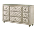 Acme Lucienne 9-Drawer Velvet Upholstered and Wood Dresser in Beige