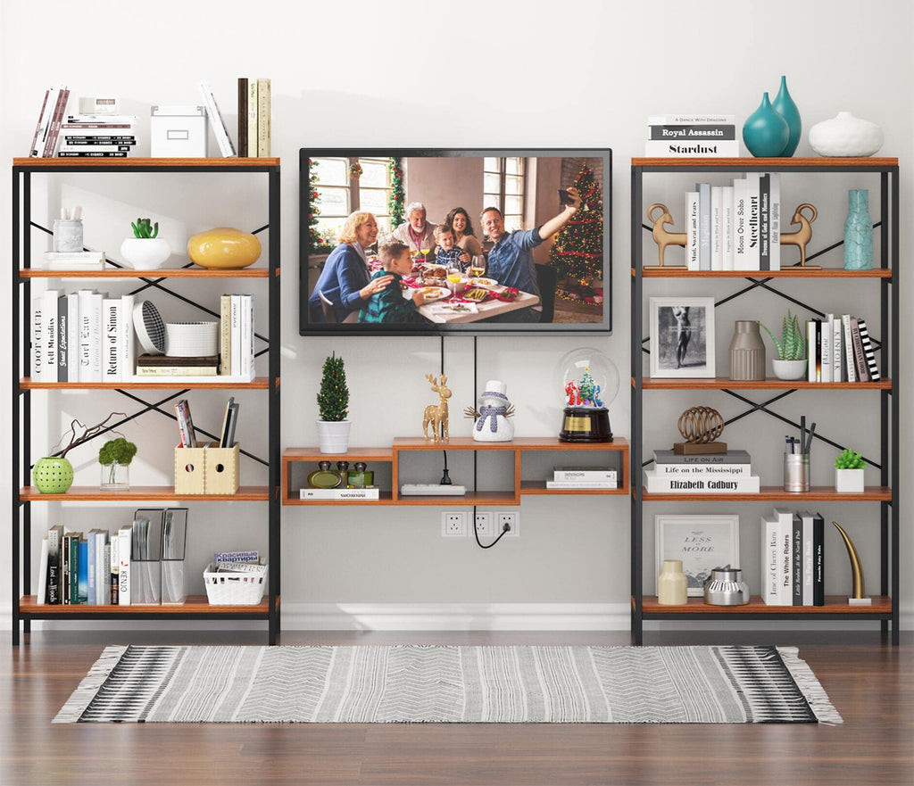 Himimi Industrial Bookshelf 5-Tier Set of 2, Bookcase 58" H Ladder Shelf, Storage Shelves Rack Shelf Unit, Accent Furniture Metal Frame, Home Office Furniture, Vintage Brown（2PCS）