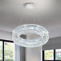 24'' Modern Crystal Chandeliers Large Ring Chandelier for Living Room LED Dimmable Ceiling Light for Dining Room High Ceiling Chandeliers for Foyer Entryway Silver