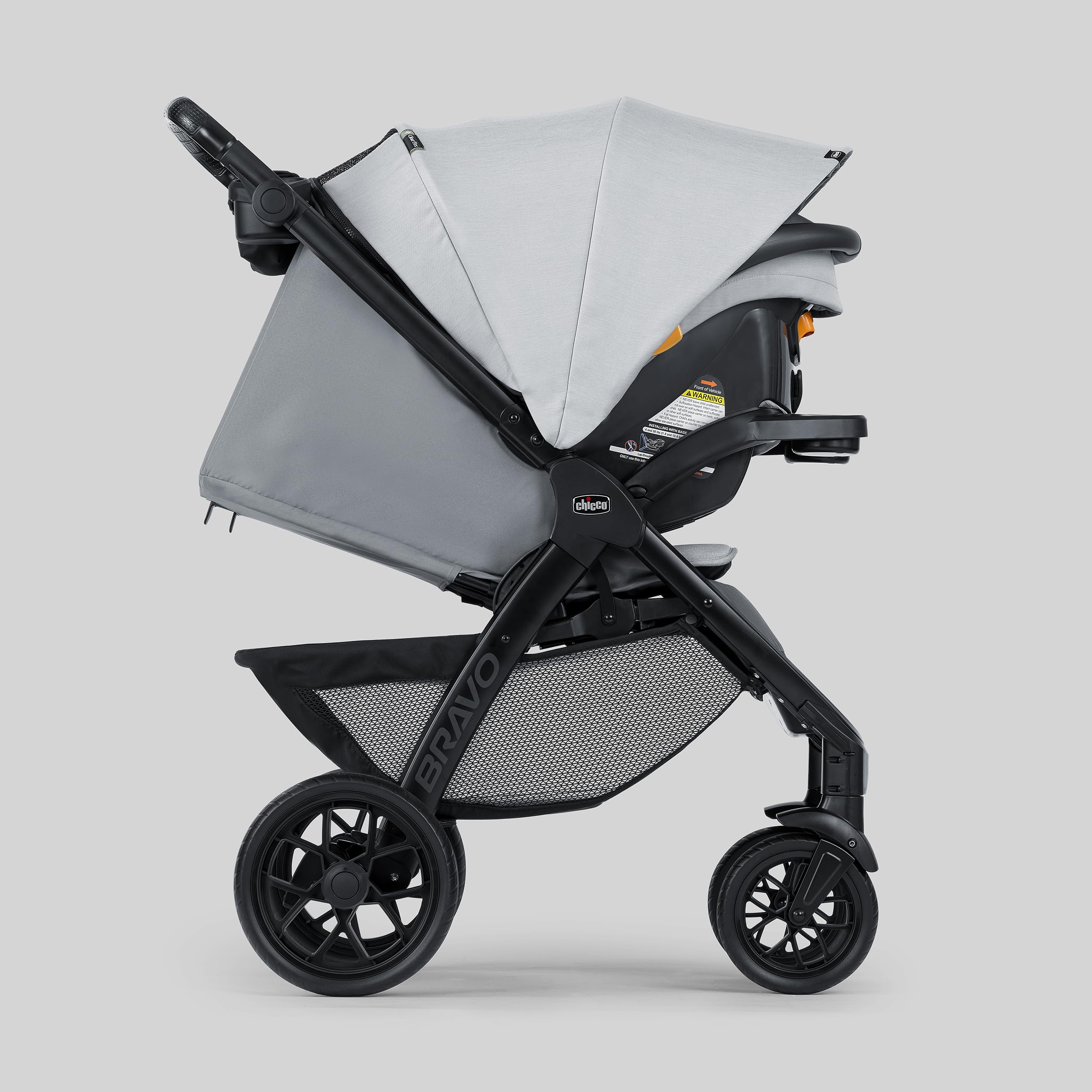 Chicco Bravo LE ClearTex 3-in-1 Trio Travel System, Bravo LE Quick-Fold Stroller with KeyFit Max ClearTex Infant Car Seat and Base, Atlas/Grey