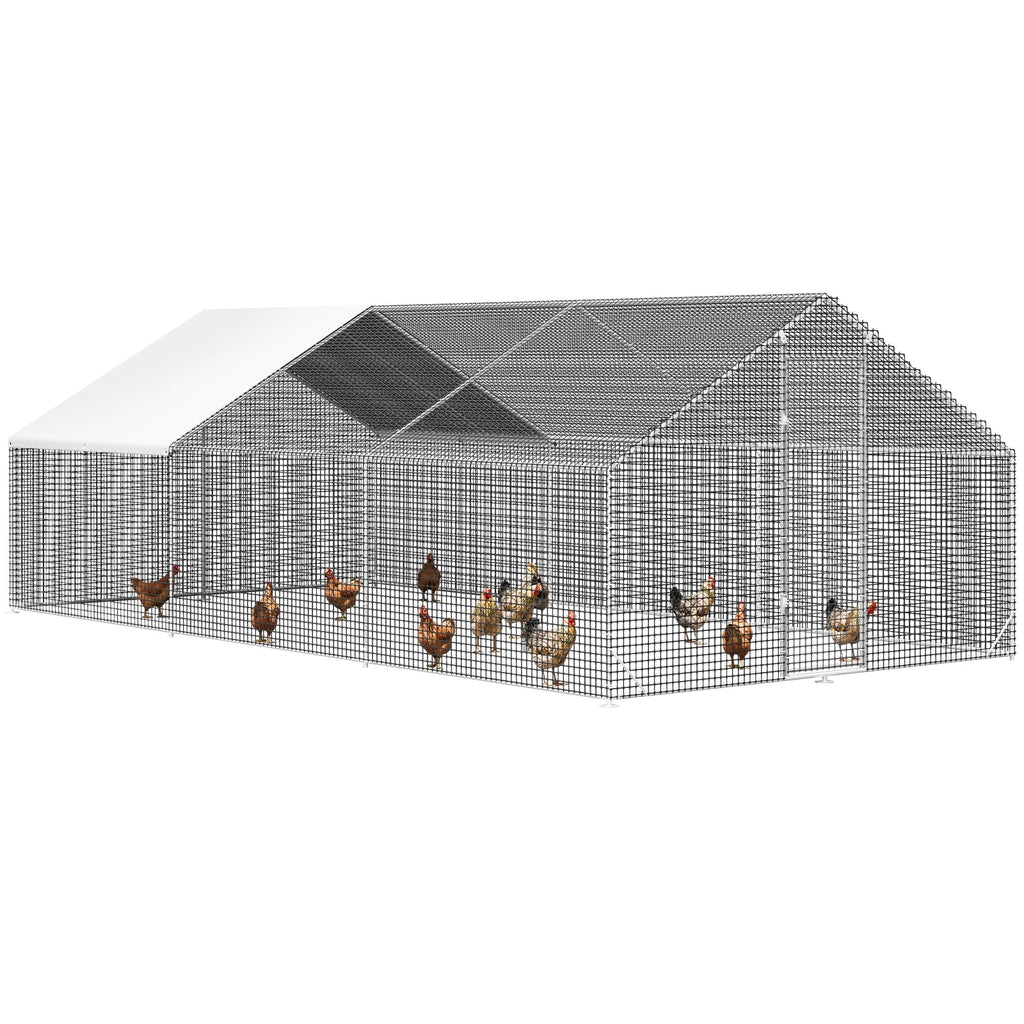 LEVELEVE Large Walk-in Chicken Coop with Chicken Run, Galvanized Poultry Enclosure with Waterproof Anti-UV Cover and Security Lock, Ideal for Rabbit, Duck, Backyard and Farm Yard, 19.7'x 9.8'x 6.6'