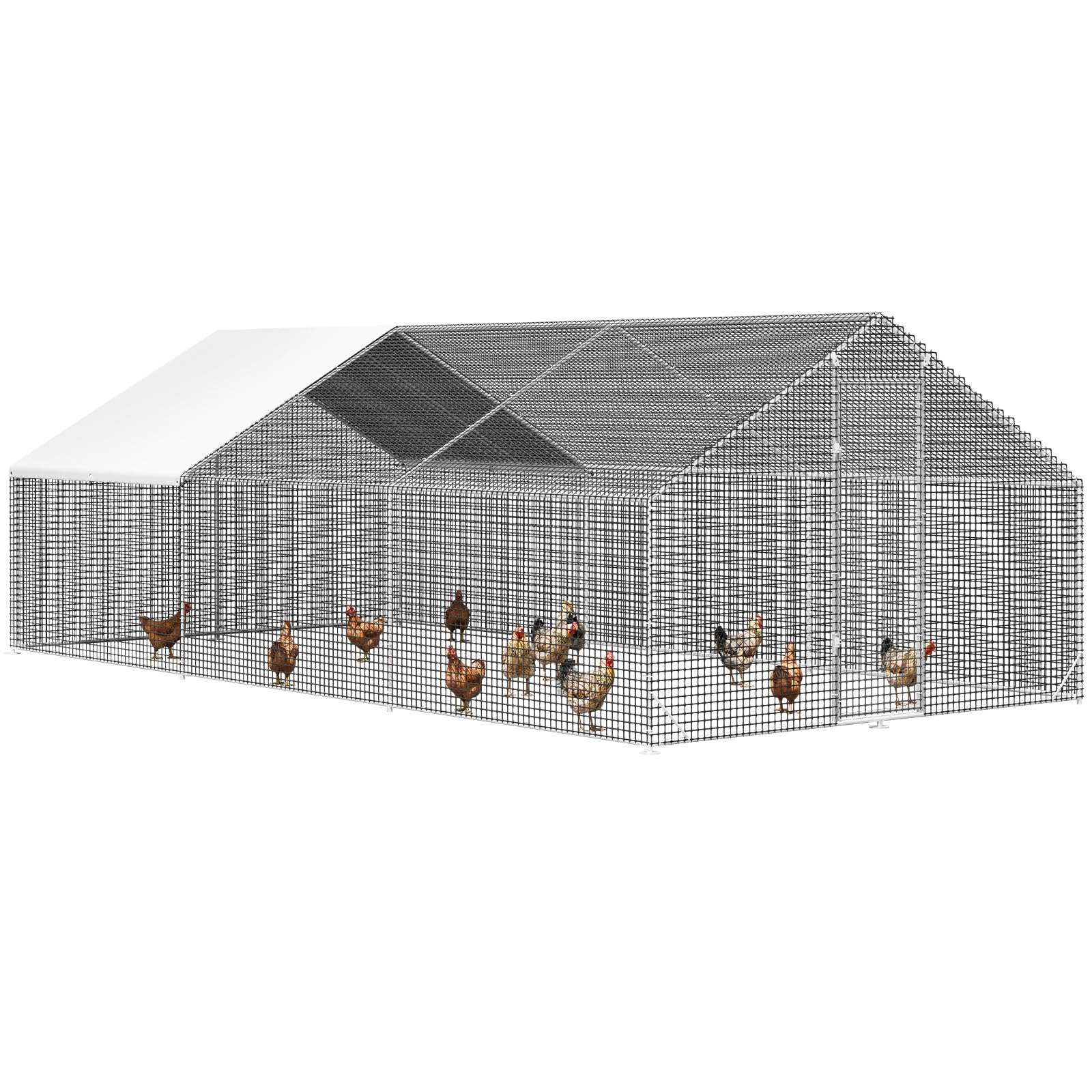 LEVELEVE Large Walk-in Chicken Coop with Chicken Run, Galvanized Poultry Enclosure with Waterproof Anti-UV Cover and Security Lock, Ideal for Rabbit, Duck, Backyard and Farm Yard, 19.7'x 9.8'x 6.6'