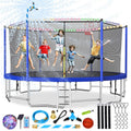 Lyromix Upgraded 16FT Trampoline with Lights, Large Outdoor Trampoline with Sprinkler,Basketball Hoop and Net, Capacity for 5-8 Kids and Adults, Navy Blue