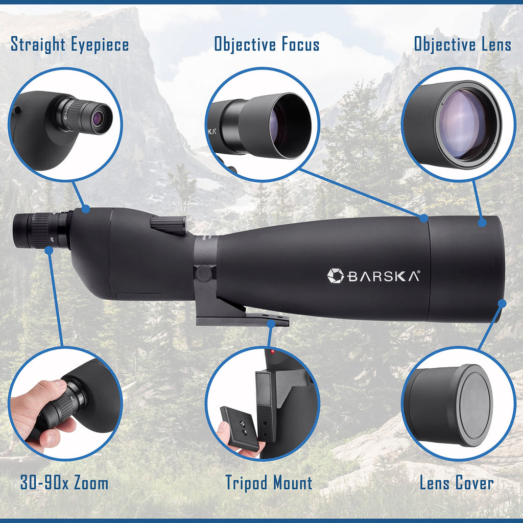 Barska Colorado 30-90x90mm Straight Spotting Scope with Tripod – Waterproof, Fully Coated Optics, Sunshade, and Carrying Cases