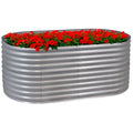 Sunnydaze 79-Inch Oval Raised Garden Bed - Stackable Steel Vegetable Flower Bed Planter Kit with Rubber Edge Trim - Silver