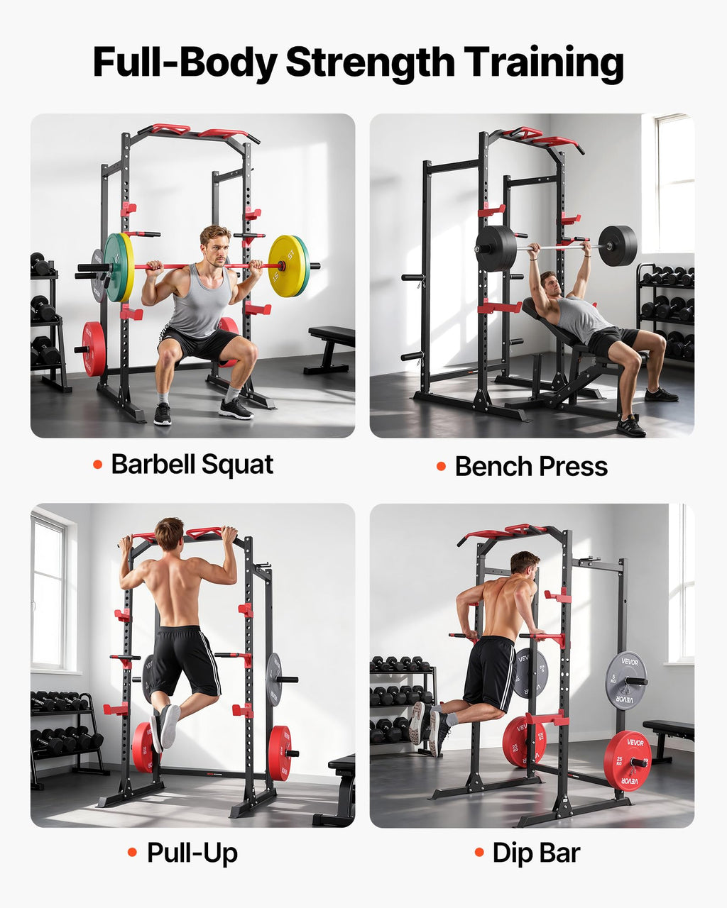 VEVOR Power Cage Power Rack, Multifunctional Barbell Squat Rack with Adjustable Height, Home Gym Strength Training Workout Equipment with J-Hooks & More Fitness Attachment for Bench Press Pull-Up Dips