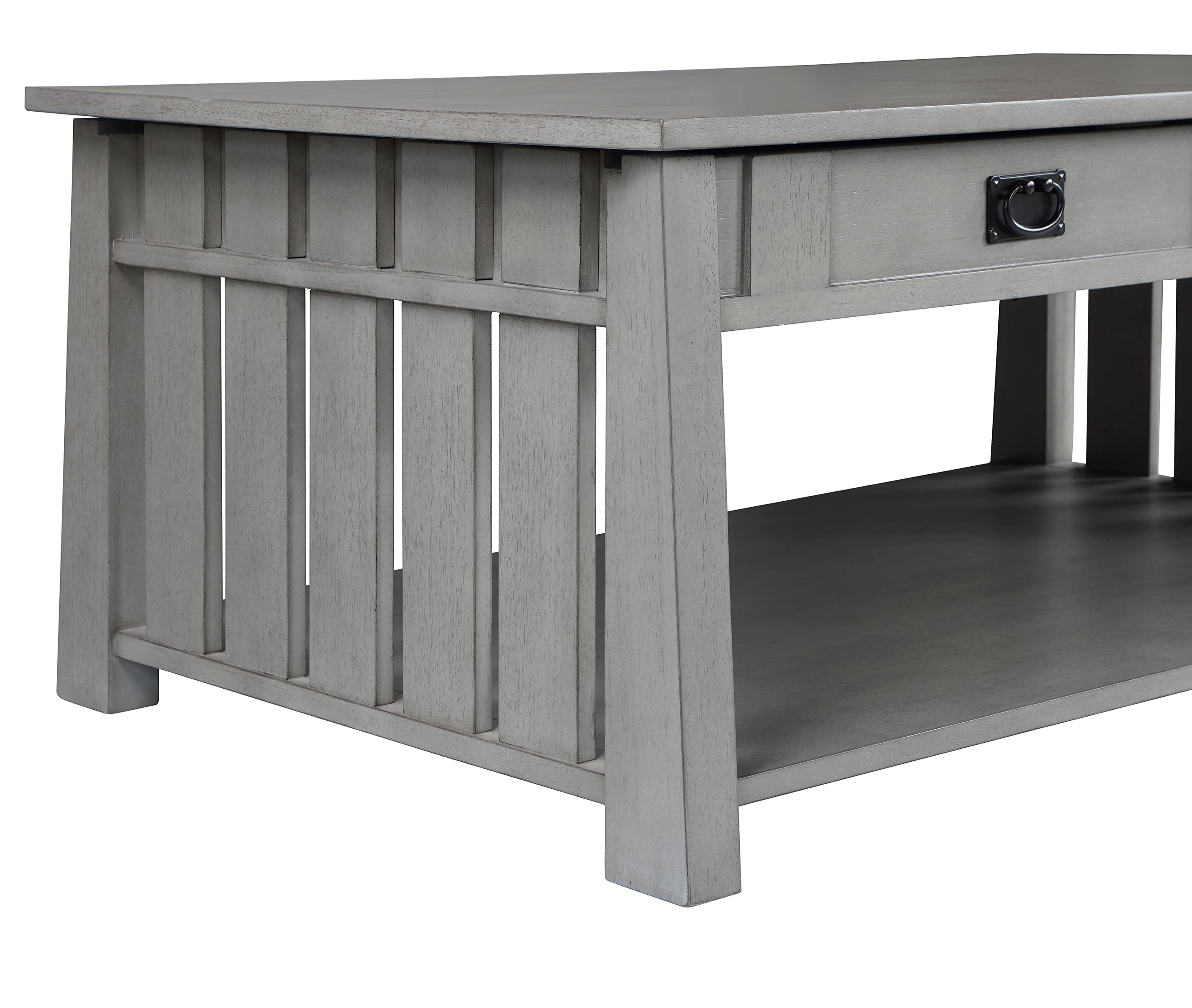 HOMES: Inside + Out Clairemont Farmhouse Rectangle Lift-Top Solid Wood 46 in. Coffee Table with 2-Drawer and 1-Shelf for Living Room, Bedroom, Reception Room, Gray