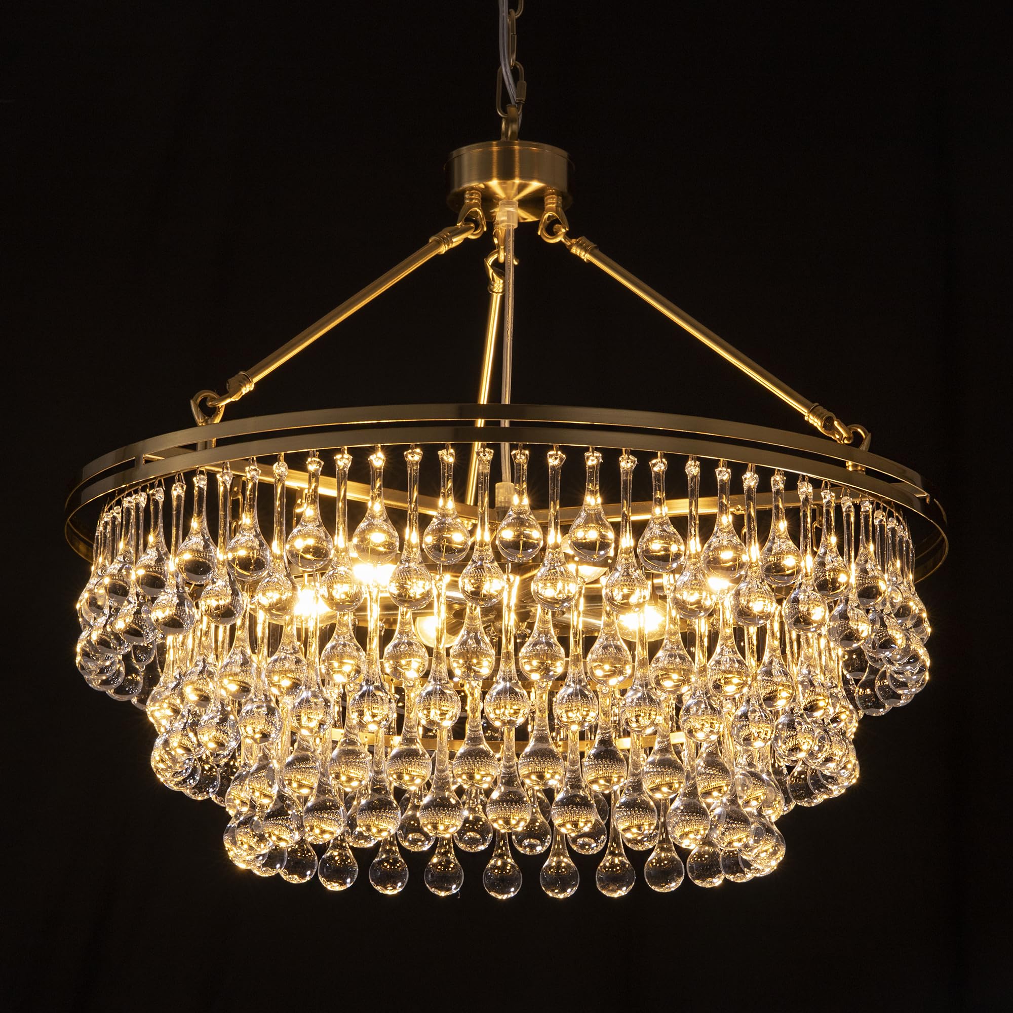 TOCHIC Modern Crystal Chandelier for Dining Room, 24 inch Gold Chandeliers Light Fixtures High Ceiling Crystal Pendant Lighting for Bedroom, Kitchen Island Light, Living Room Chandelier, 3 Tiers