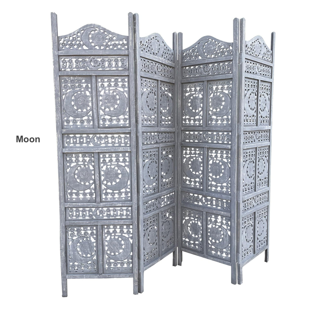 Hand Crafted 4-Panel Wood Divider, Multi-Panel Privacy Screen (Box Floral)