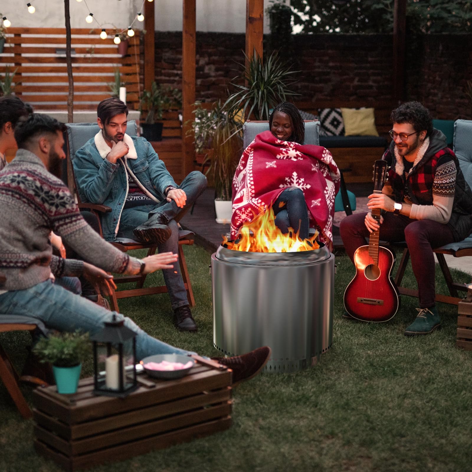 27" Smokeless Fire Pit, Portable Stainless Steel Firepit for Camping, Backyard, Beach,360° Airflow Wood Burning Outdoor Fireplace with Stand & Removable Ash Pan