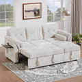 Trygoal Convertible Sleeper Sofa Bed, 63 Inch Chenille Pull Out Couch with Side Table & Adjustable Backrest, Sectional Sleeper Sofa with Pull Out Bed for Living Room, Apartment, Beige