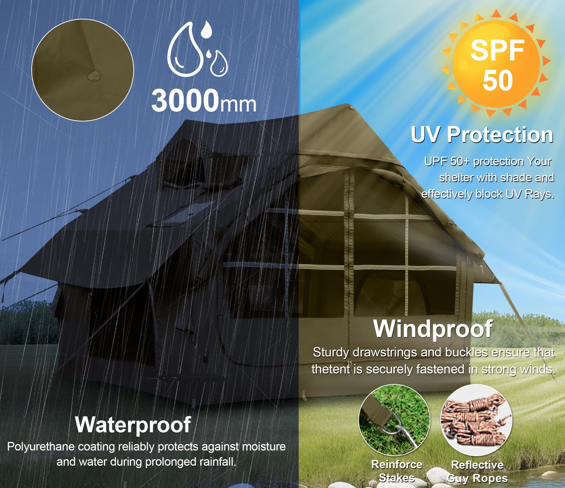 Inflatable Tents for Camping with Skylight, 4/6 Person Easy Setup Blow Up Tents for 4 Seasons Waterproof Inflatable Camping Tent with Awning, Air House Glamping Tents for Camping Adult